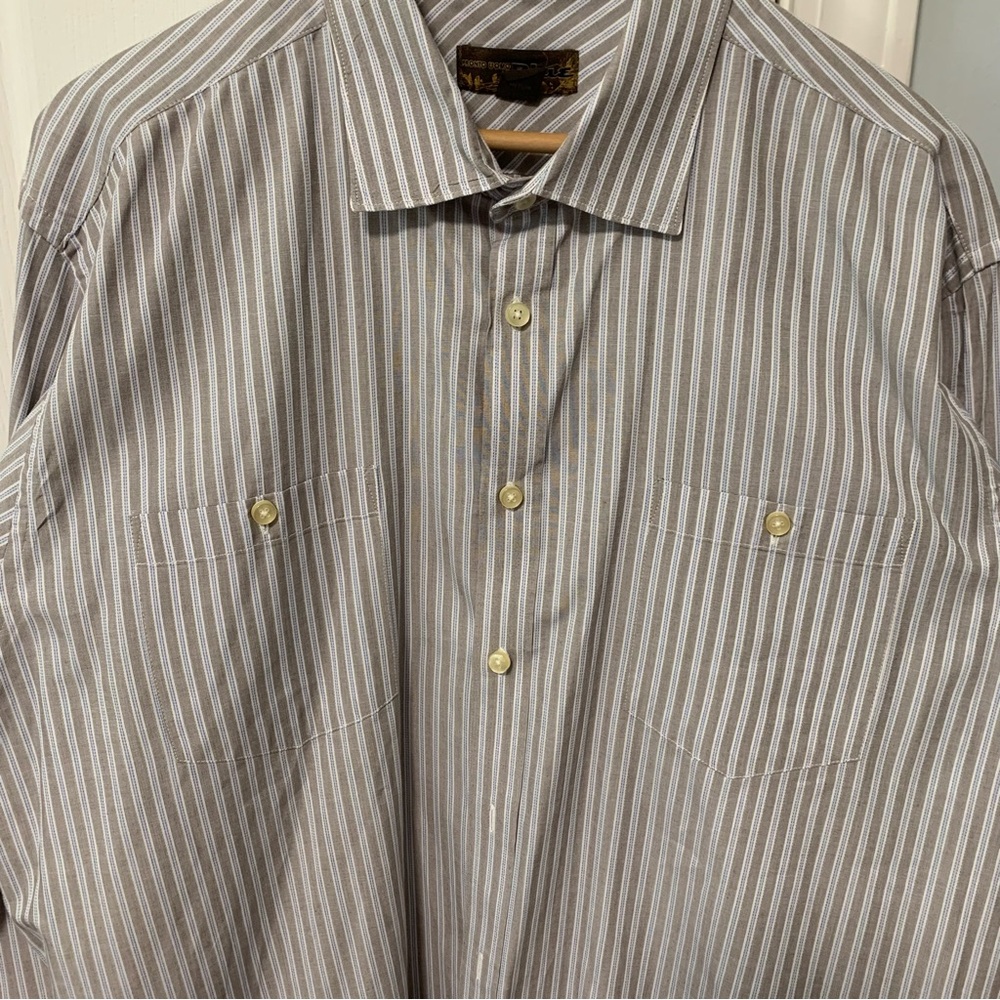 Pronto Umo Blue Brown,Blue and White Striped Casual Shirt 2XL